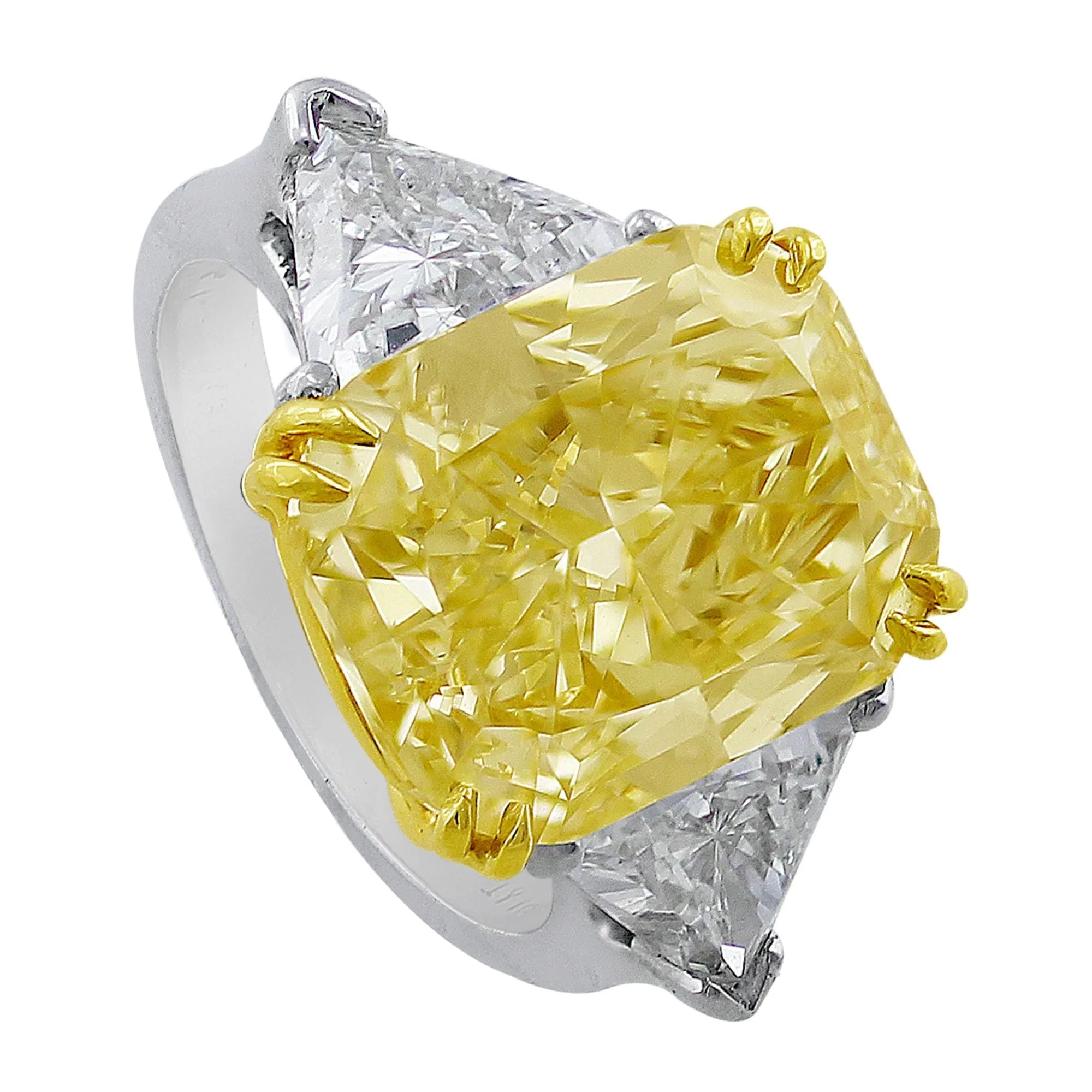 Platinum 18k Gold 7.20ct Fancy Yellow Diamond Ring, GIA Certified