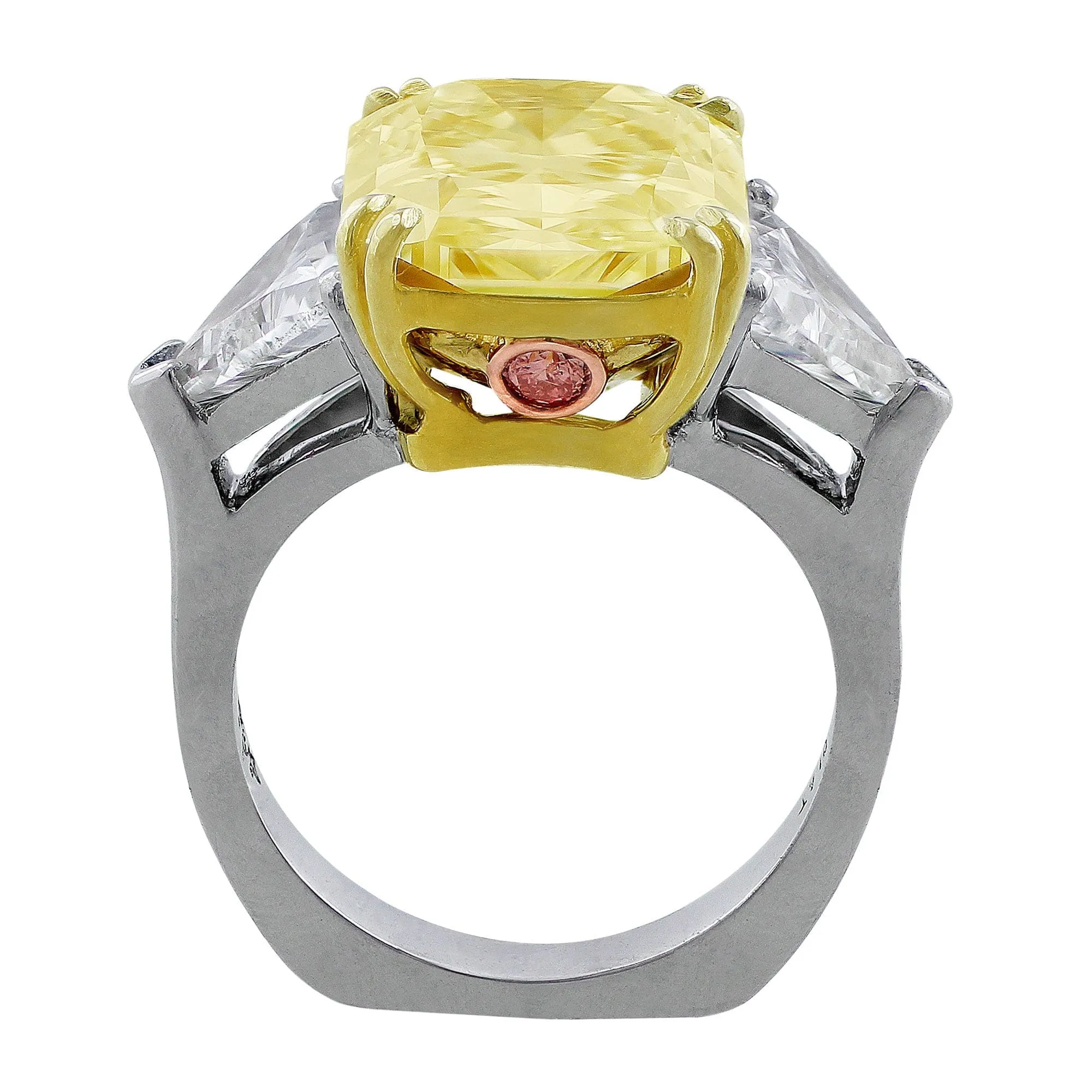 Platinum 18k Gold 7.20ct Fancy Yellow Diamond Ring, GIA Certified
