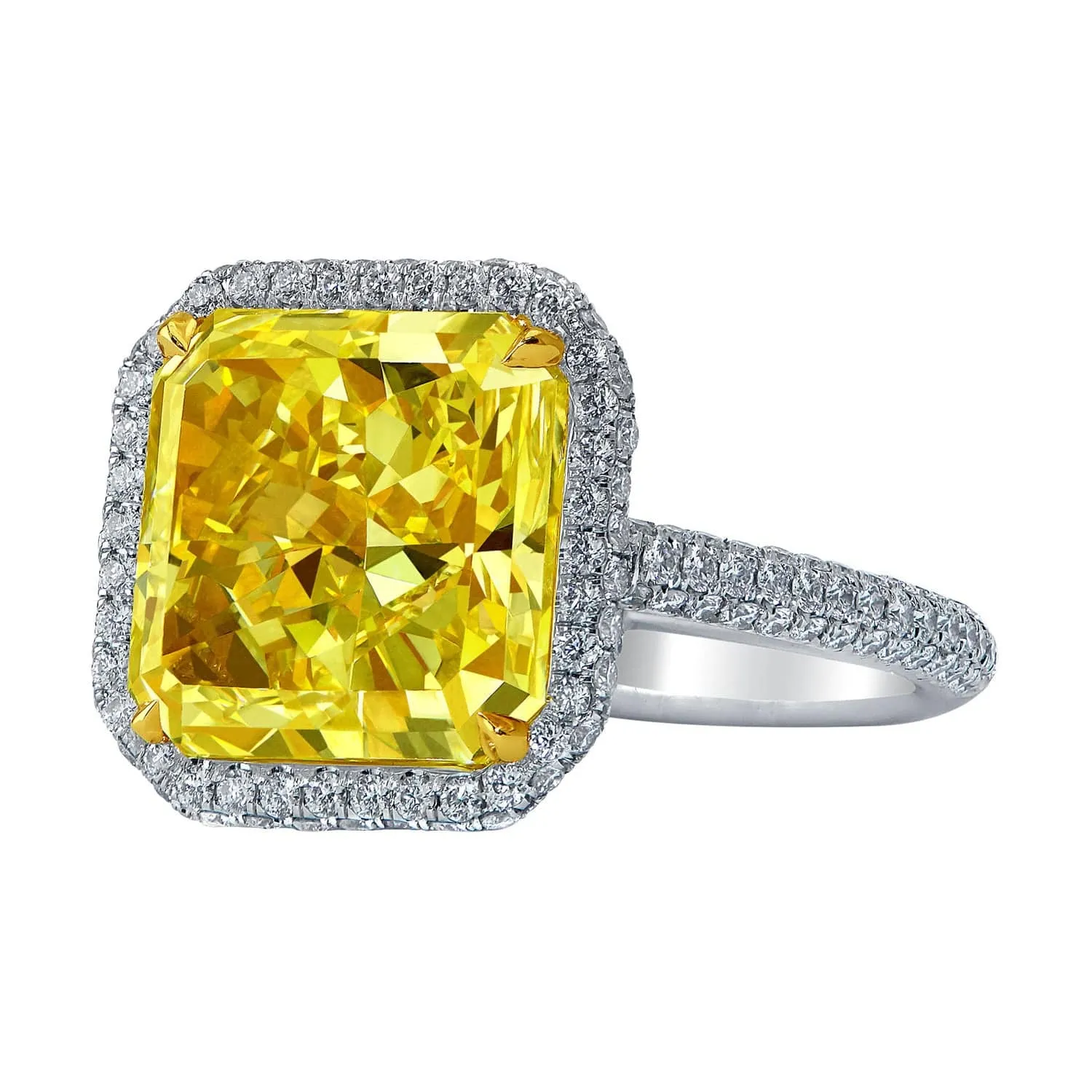 Platinum 8.05ct Fancy Yellow Radiant Diamond Ring