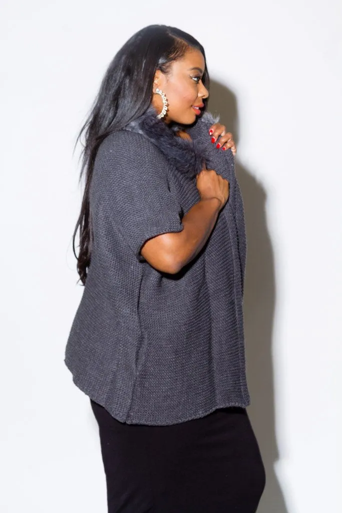 Plus Size Sleek Faux Fur Collar Cardigan