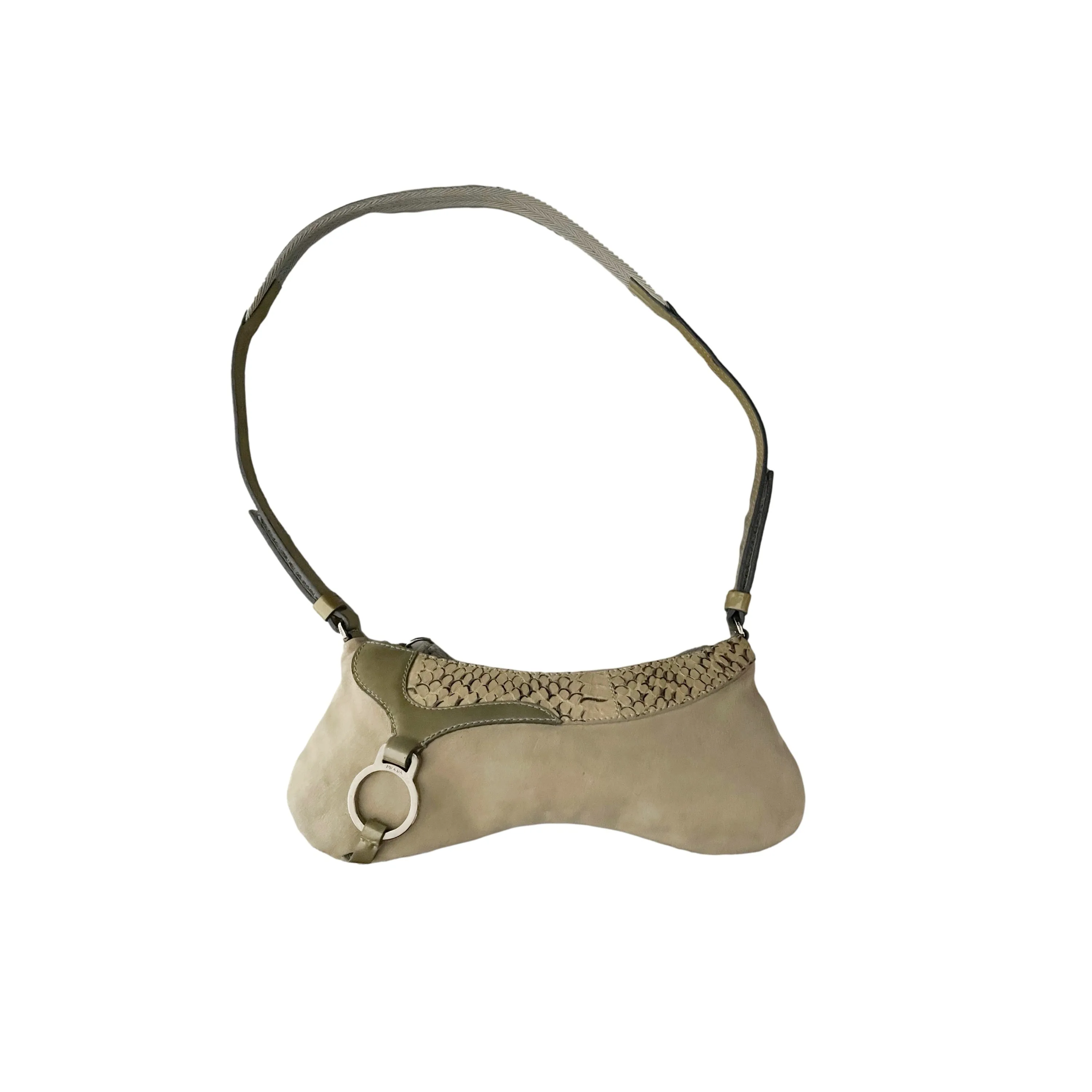Prada Bone Suede Mixed Media Micro Shoulder Bag