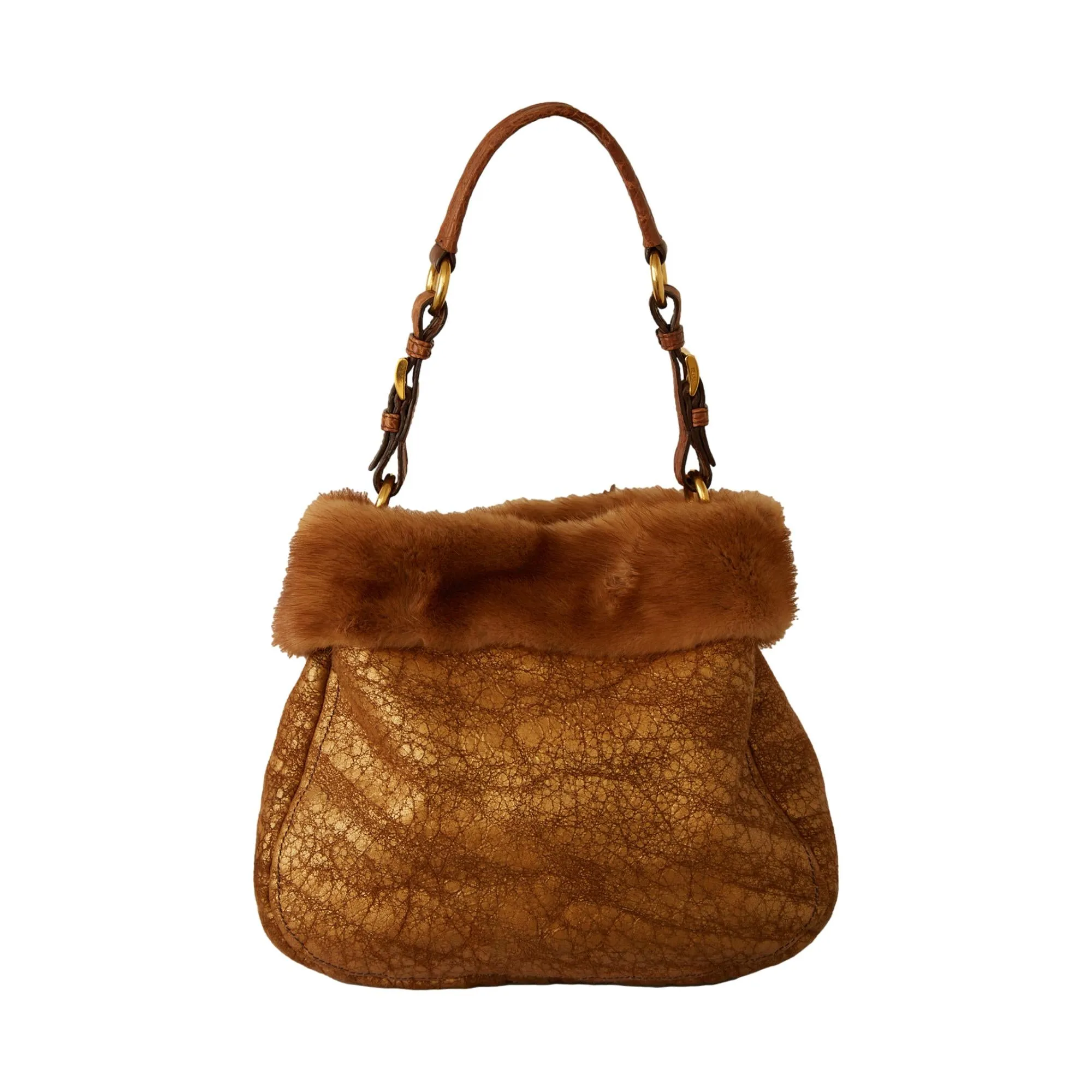 Prada Gold Mink   Croc Bucket Shoulder Bag