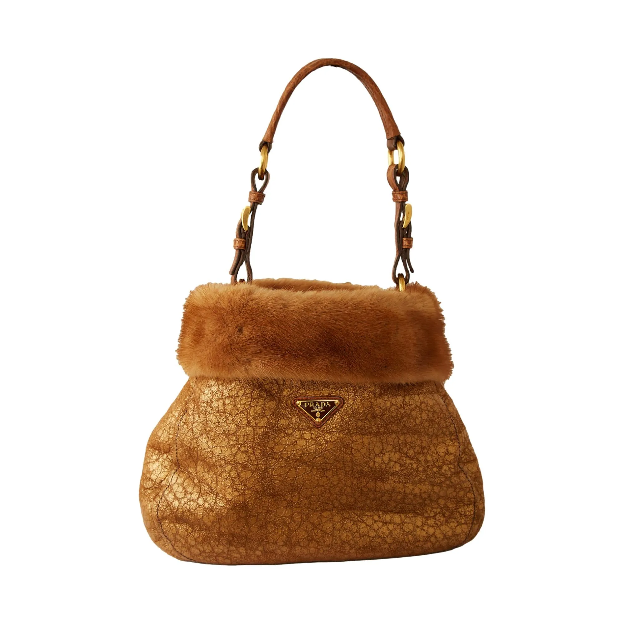 Prada Gold Mink   Croc Bucket Shoulder Bag