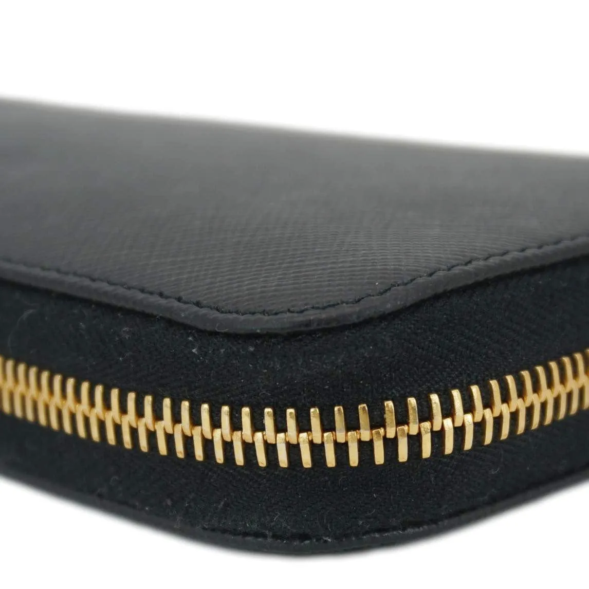 PRADA Zip Around Saffiano Leather Wallet Black