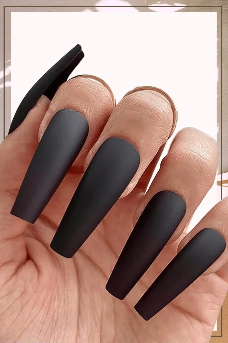 Press On Nails Black Matte Coffin Nail Kit