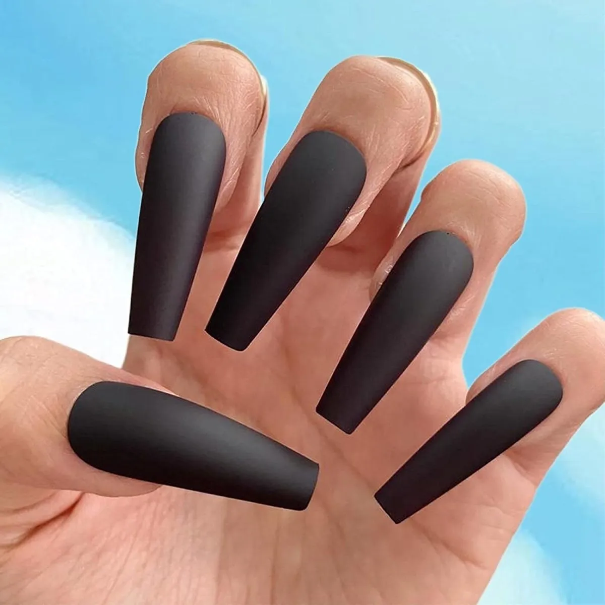 Press On Nails Black Matte Coffin Nail Kit