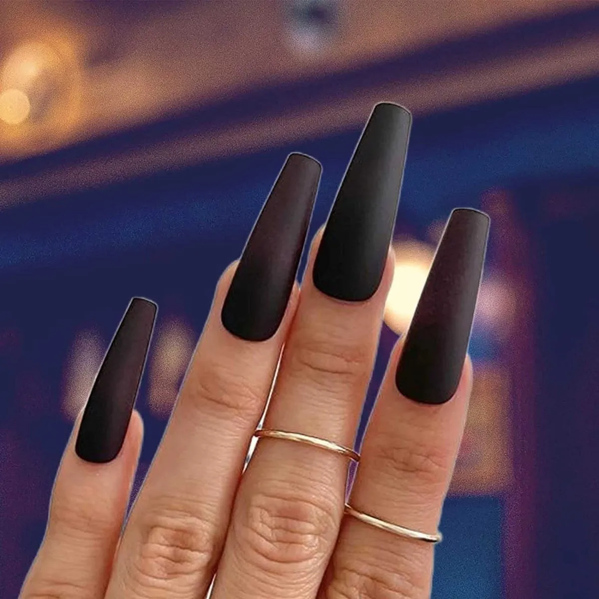 Press On Nails Black Matte Coffin Nail Kit