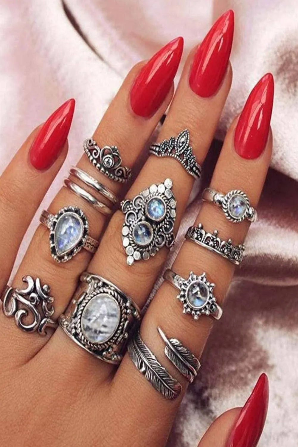 Press On Nails Glossy Stiletto Red Nail Kit