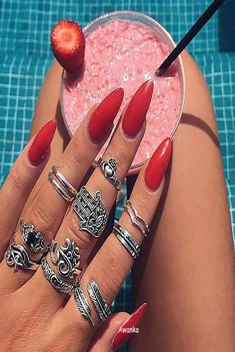 Press On Nails Glossy Stiletto Red Nail Kit