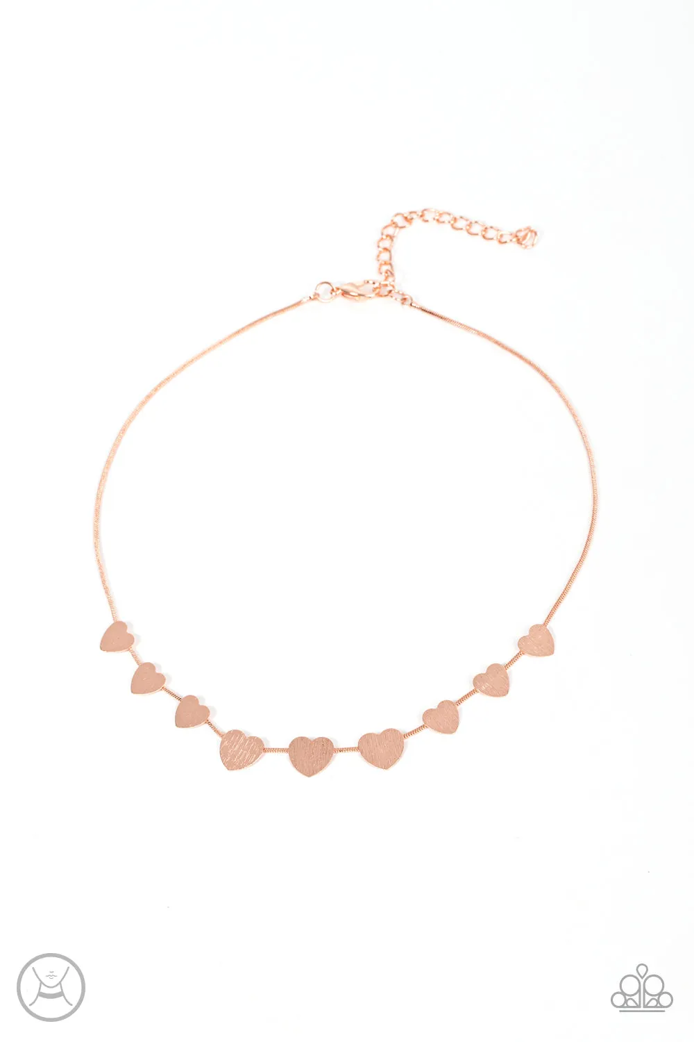 "Dainty Desire" Copper Metal & With Textured Heart Choker Necklace Set