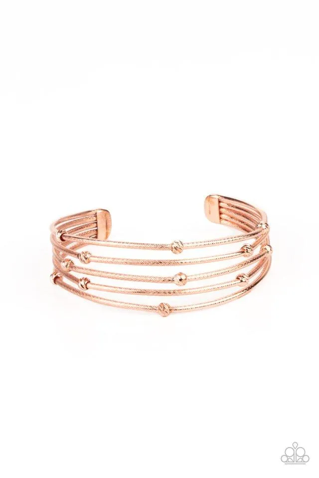 "Face the Metallic Music" Copper Metal Five Row Textured Cuff Bracelet
