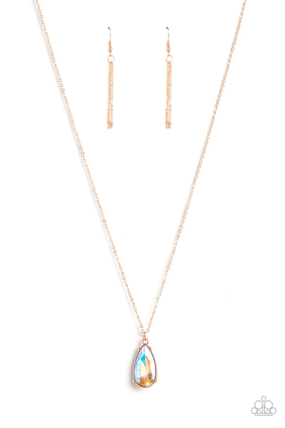 "Interstellar Royal" Copper Metal & Iridescent Elongated Teardrop Necklace Set