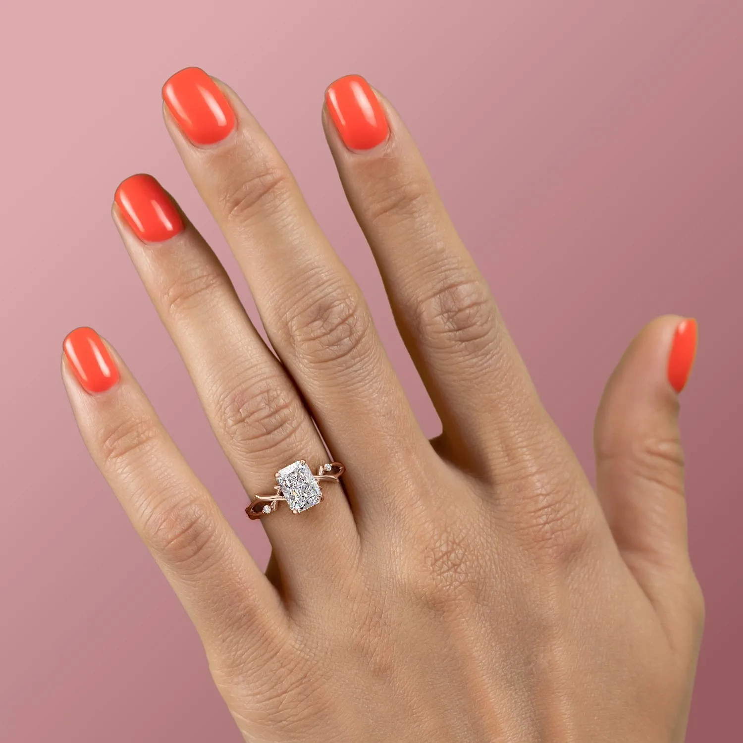 Radiant Cut Moissanite Engagement Ring, Twig Design