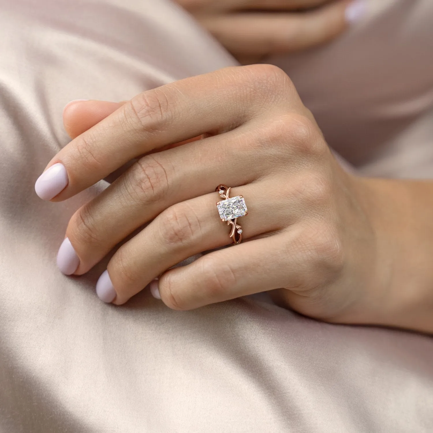 Radiant Cut Moissanite Engagement Ring, Twig Design