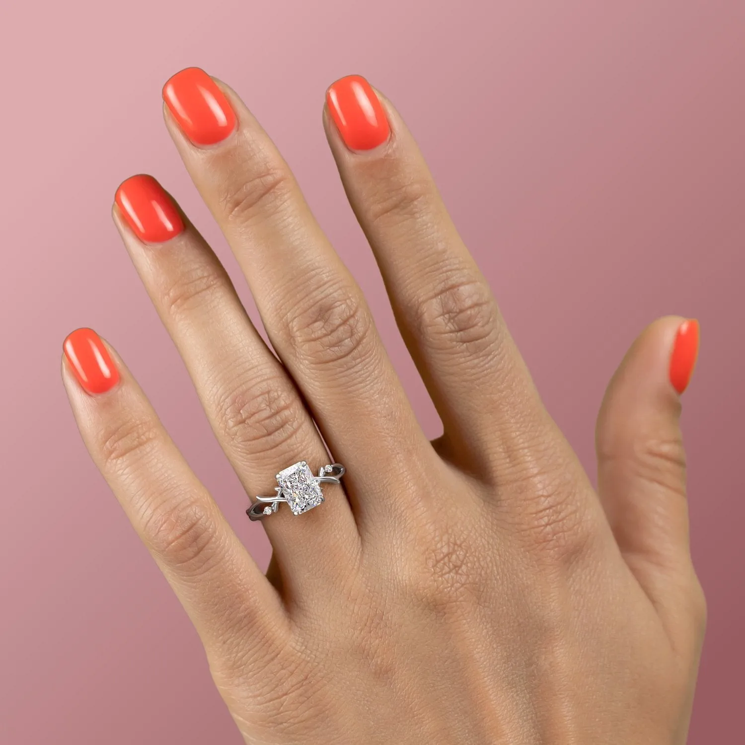 Radiant Cut Moissanite Engagement Ring, Twig Design