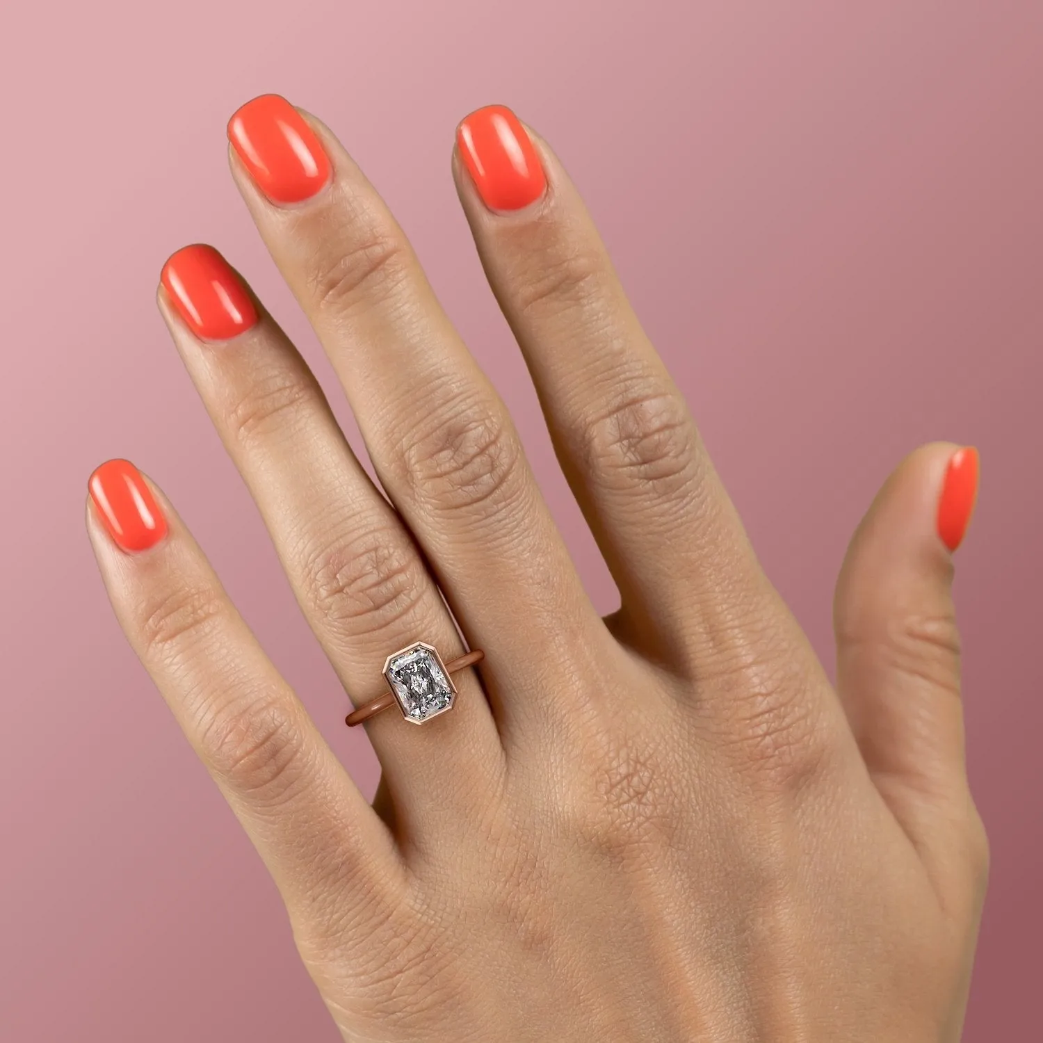 Radiant Cut Rubover Moissanite With Hidden Halo