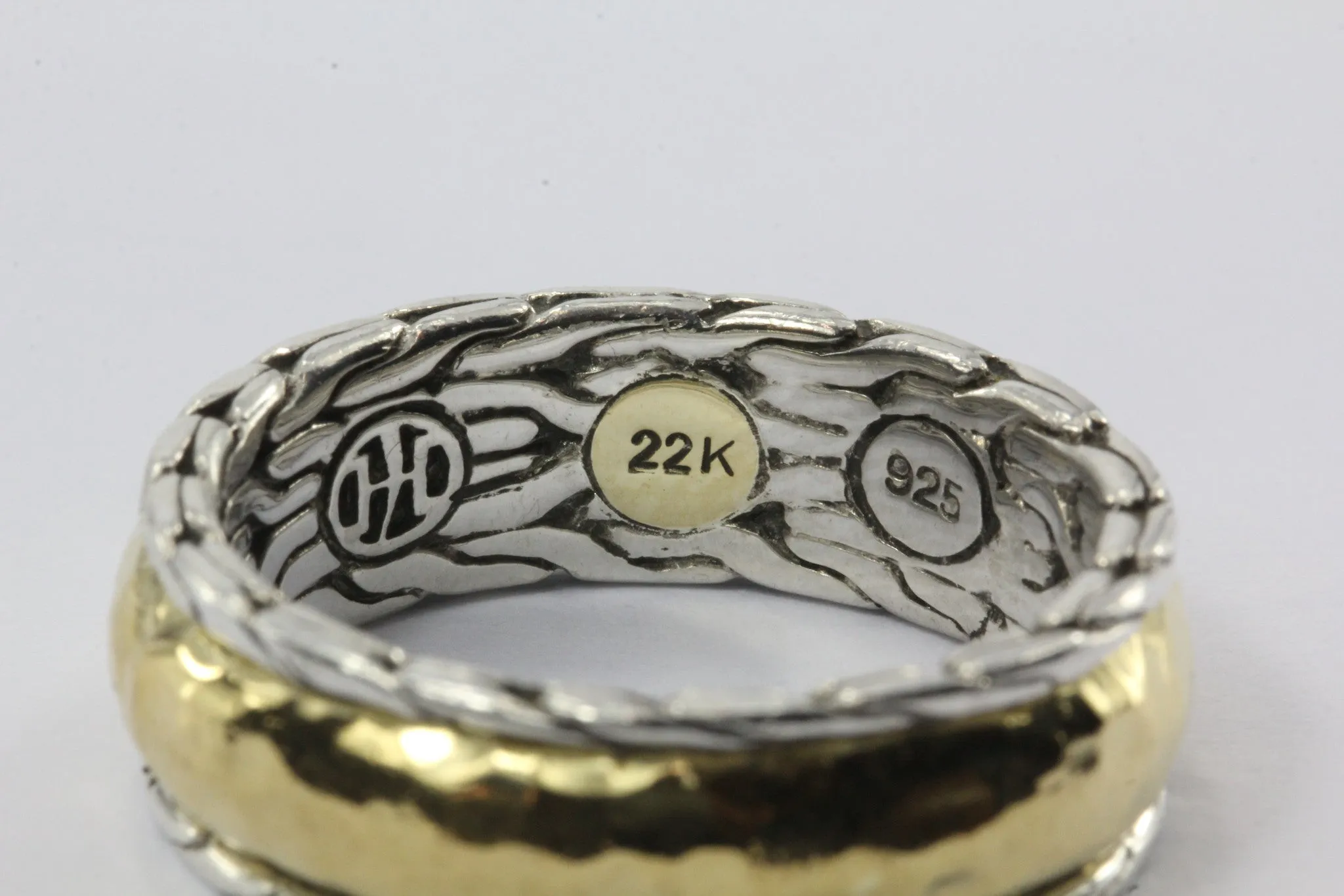 Rare John Hardy Palu 22K Gold & Sterling Silver Mixed Metal Band Ring w/ Box