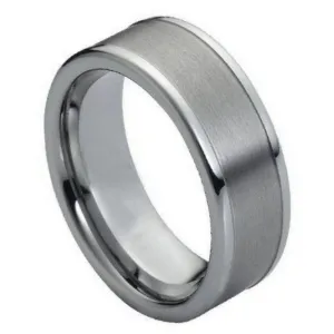 Ring Brushed with Polished Shiny Raised Edge - 8mm