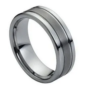 Ring Polished Shiny Double Grooved Brushed Center - 8mm