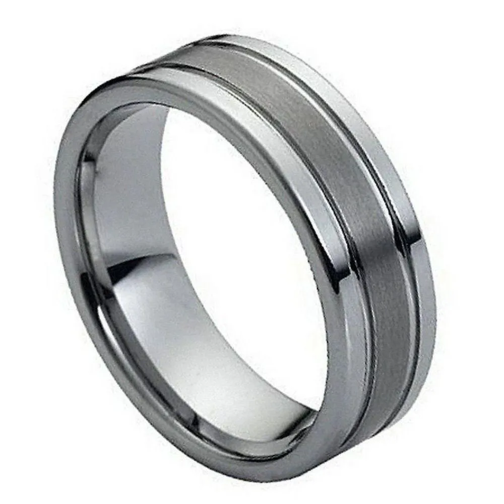 Ring Polished Shiny Double Grooved Brushed Center - 8mm