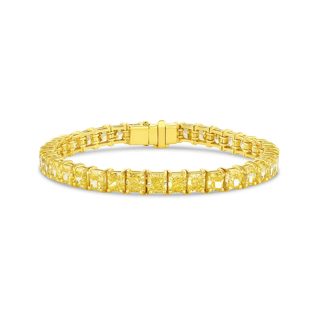 Rivière 18k Yellow Gold 19.07ctw Fancy Vivid Yellow Diamond Bracelet, GIA Certified