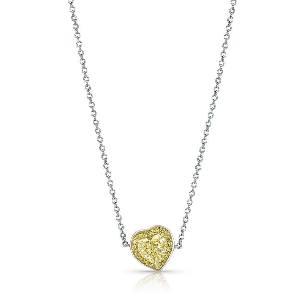 Rivière 18k Yellow Gold Platinum Fancy Yellow Diamond Heart Necklace