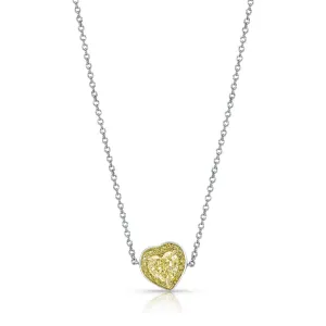 Rivière 18k Yellow Gold Platinum Fancy Yellow Diamond Heart Necklace