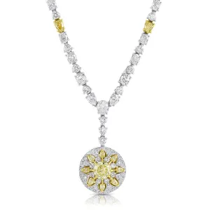 Rivière Platinum 18K Gold Fancy Yellow Diamond Sunburst Necklace, GIA Certified