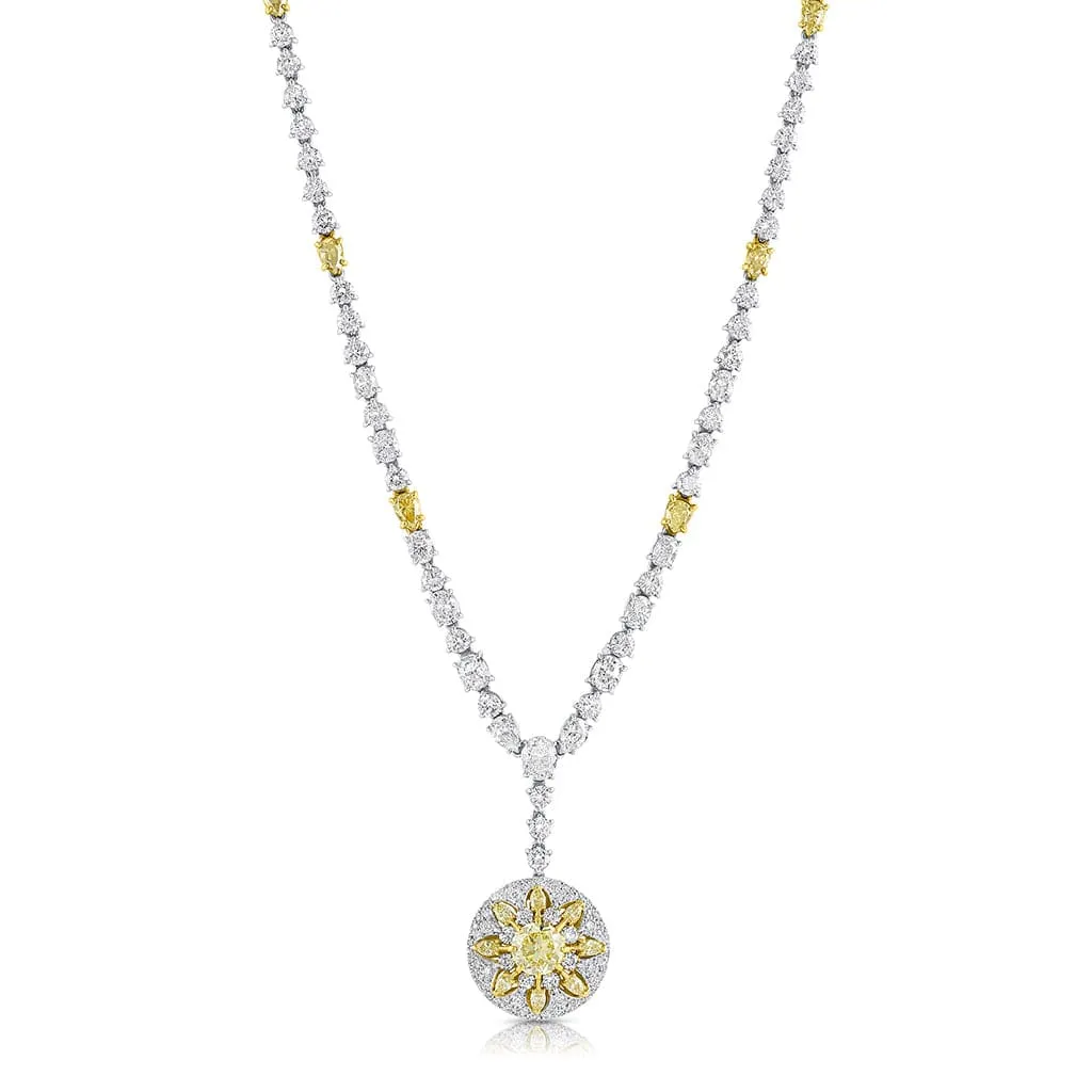 Rivière Platinum 18K Gold Fancy Yellow Diamond Sunburst Necklace, GIA Certified