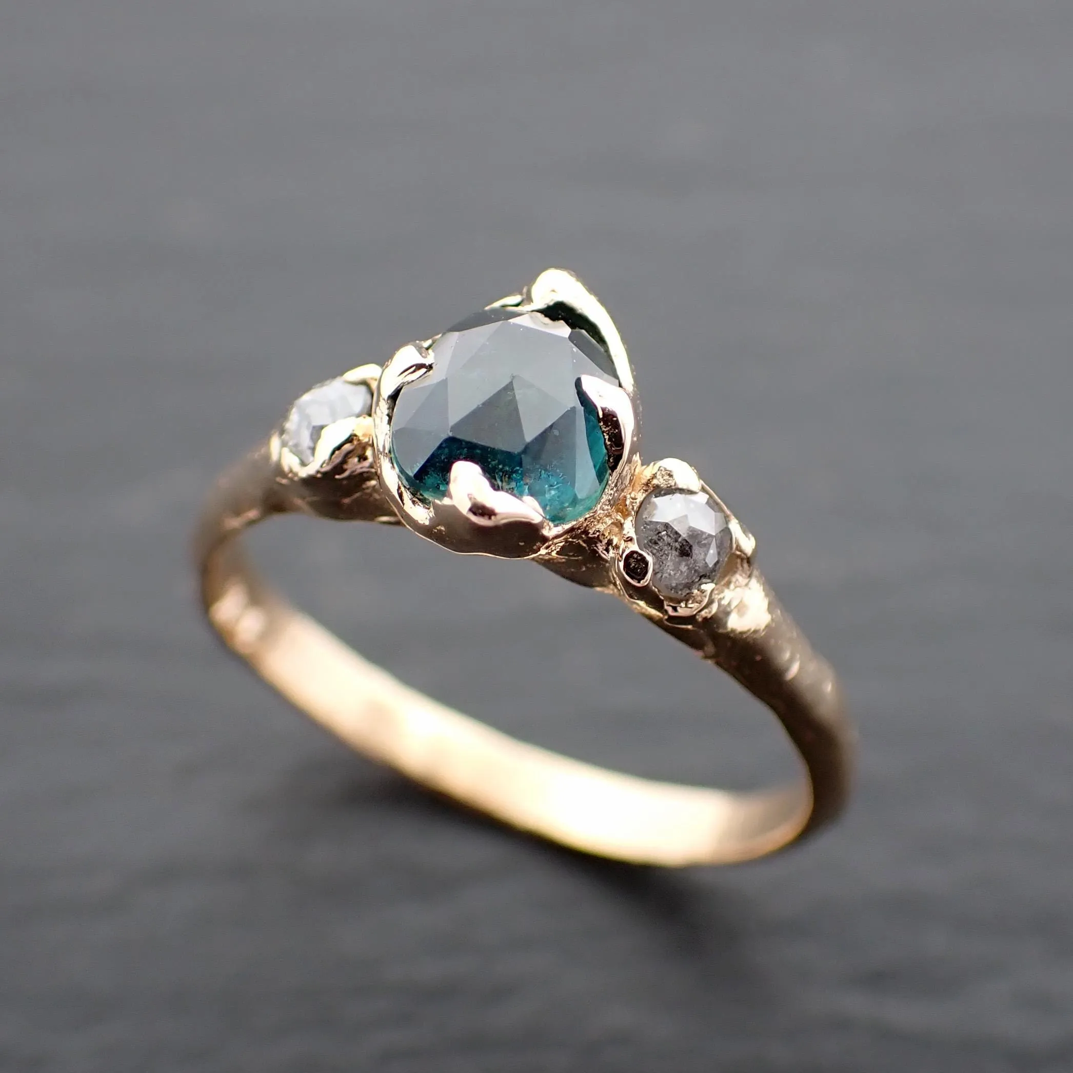 Rose cut blue Montana Sapphire and fancy cut Diamonds 18k Yellow Gold Engagement Wedding Ring Gemstone Ring Multi stone Ring 3576