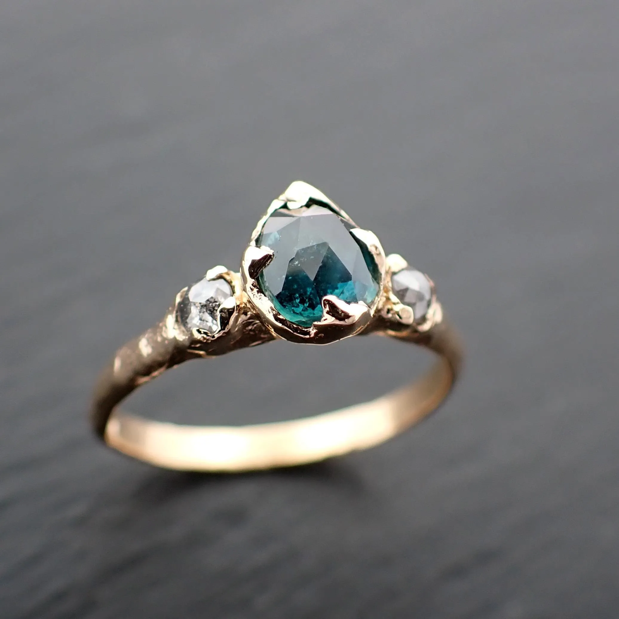 Rose cut blue Montana Sapphire and fancy cut Diamonds 18k Yellow Gold Engagement Wedding Ring Gemstone Ring Multi stone Ring 3576