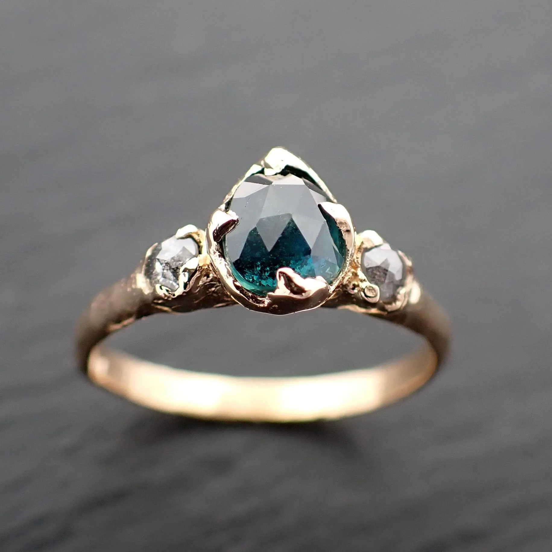 Rose cut blue Montana Sapphire and fancy cut Diamonds 18k Yellow Gold Engagement Wedding Ring Gemstone Ring Multi stone Ring 3576