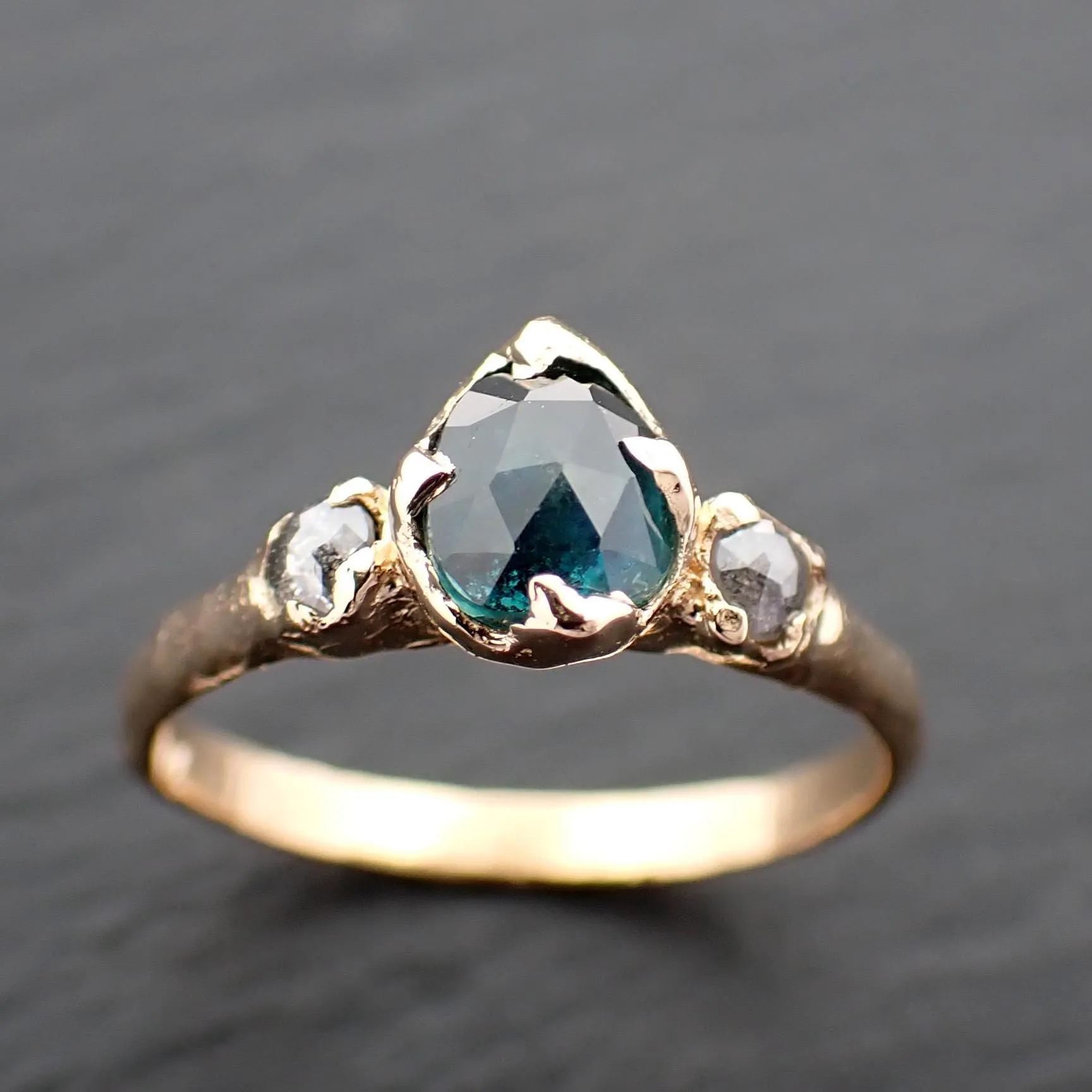 Rose cut blue Montana Sapphire and fancy cut Diamonds 18k Yellow Gold Engagement Wedding Ring Gemstone Ring Multi stone Ring 3576