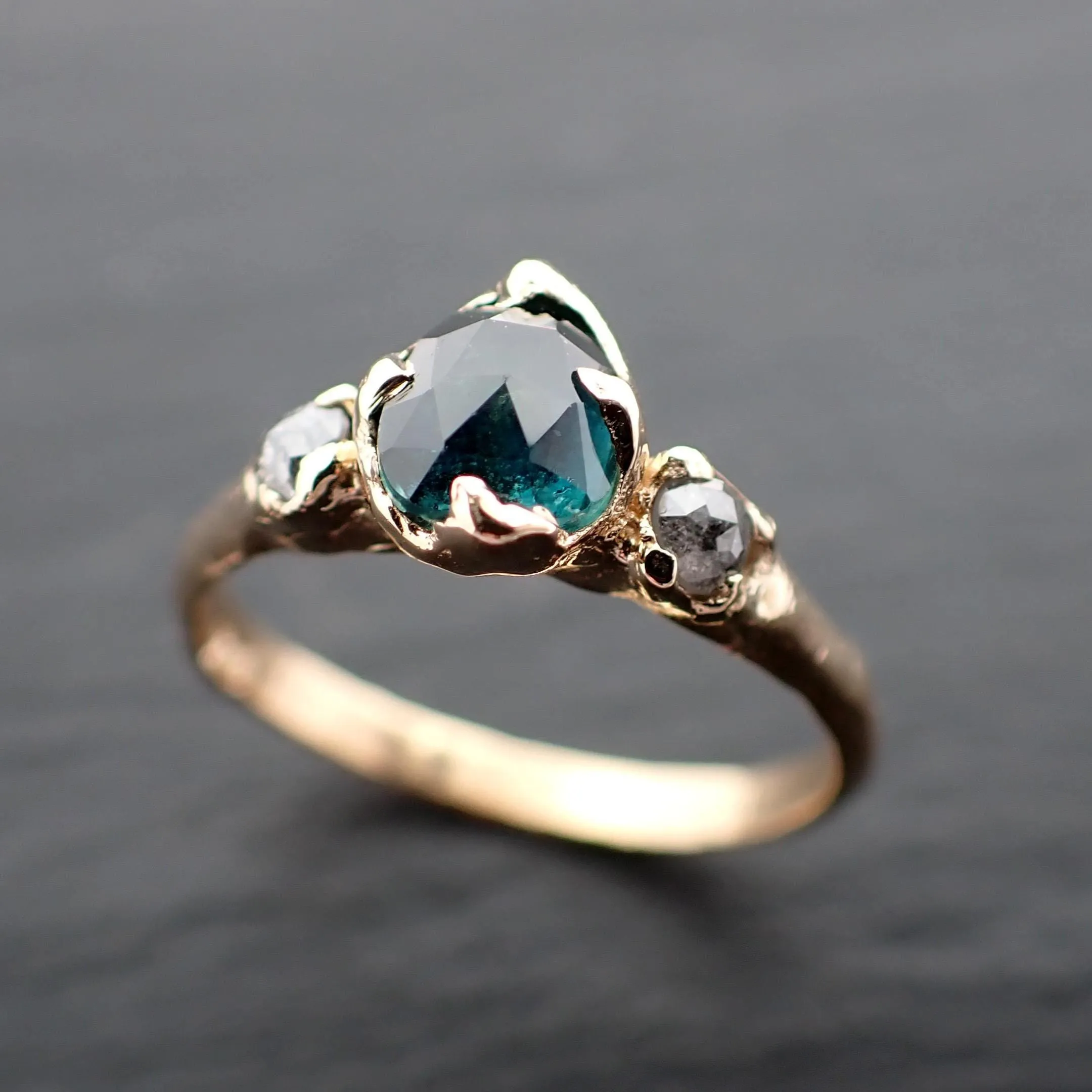 Rose cut blue Montana Sapphire and fancy cut Diamonds 18k Yellow Gold Engagement Wedding Ring Gemstone Ring Multi stone Ring 3576