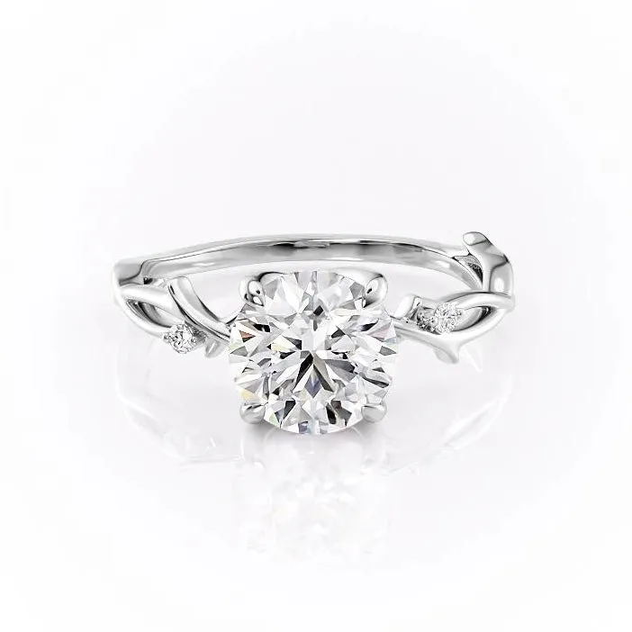 Round Cut Moissanite Engagement Ring, Twig Design