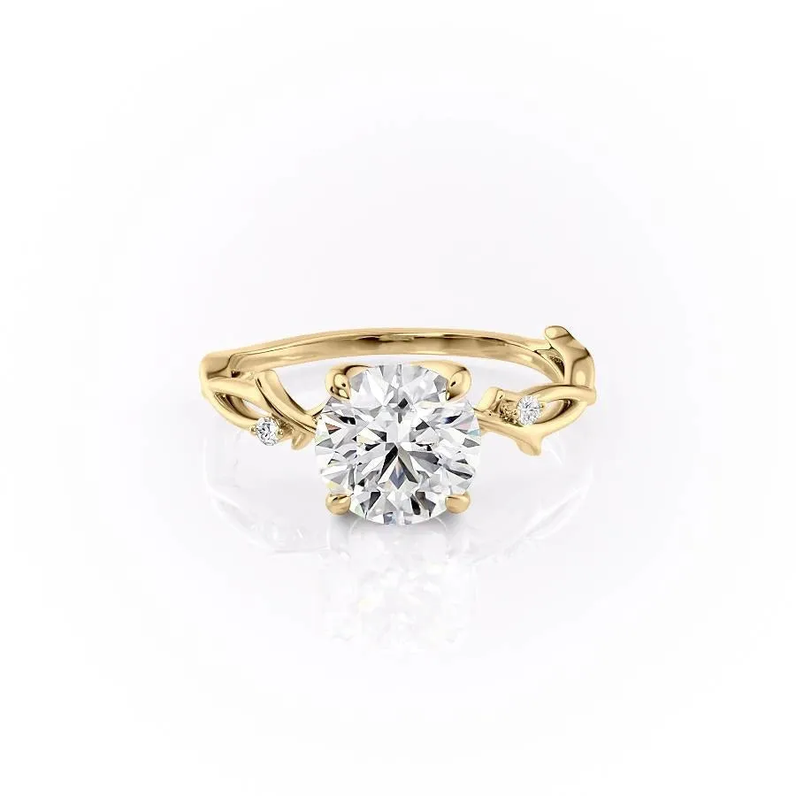 Round Cut Moissanite Engagement Ring, Twig Design