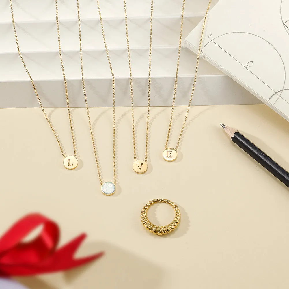 Round Opal Pendant Necklace-Gold