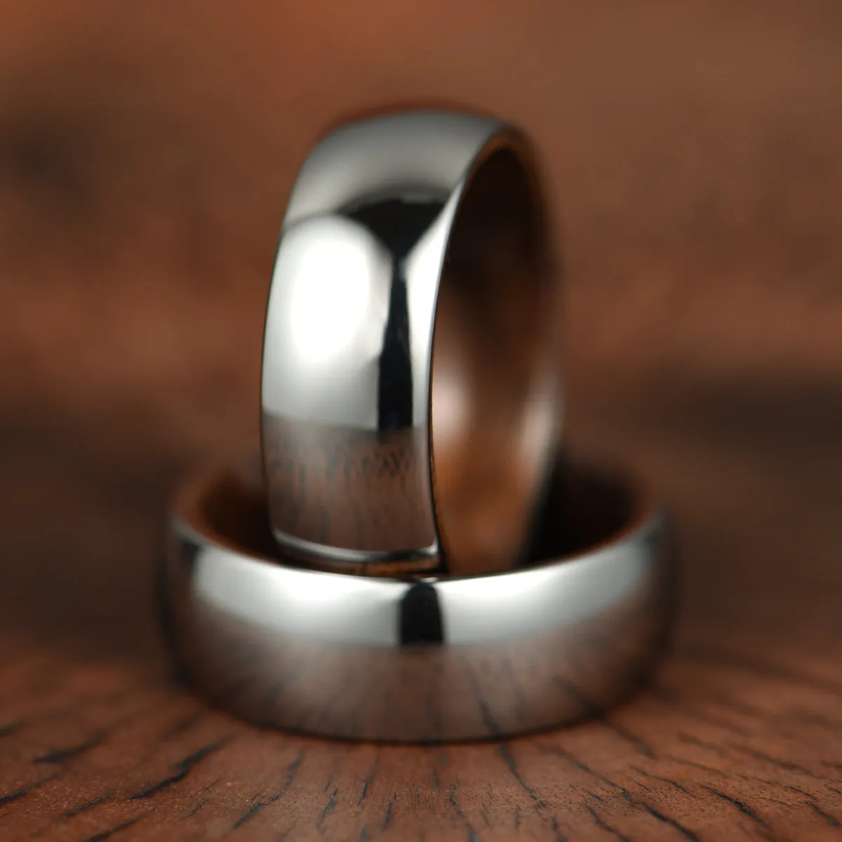 Rounded Glossy Silver Tungsten Walnut Wood Men's Wedding Band 8MM