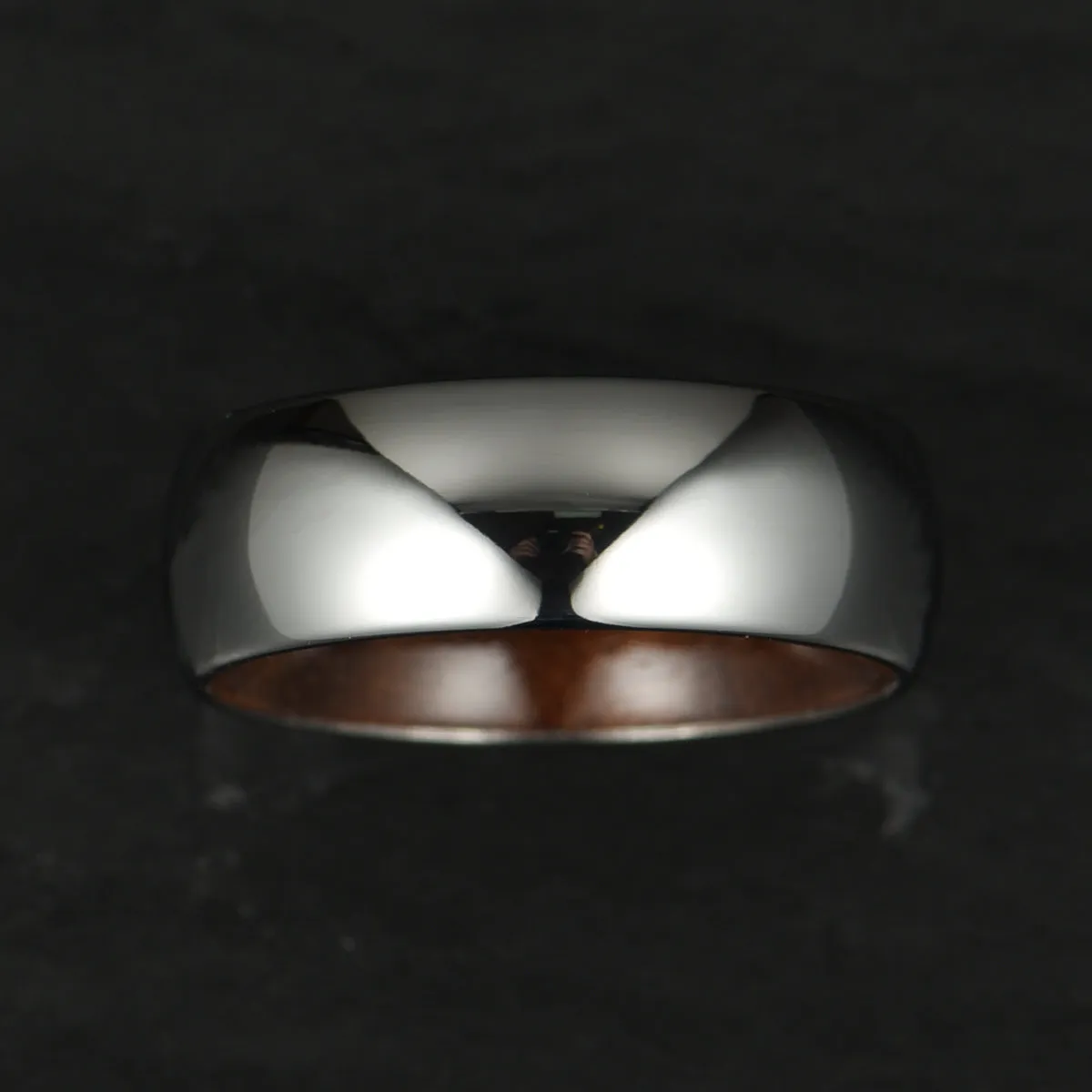 Rounded Glossy Silver Tungsten Walnut Wood Men's Wedding Band 8MM