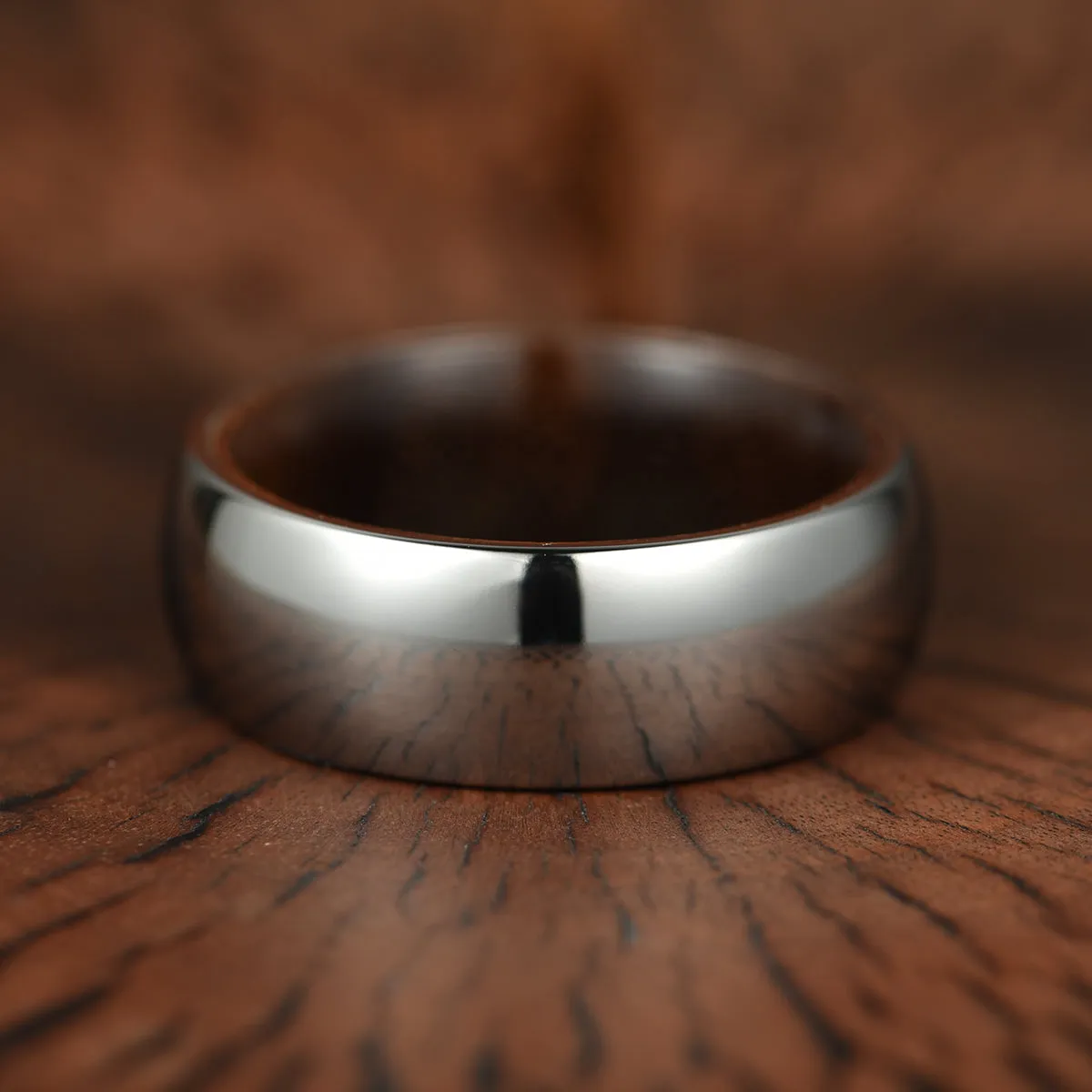 Rounded Glossy Silver Tungsten Walnut Wood Men's Wedding Band 8MM