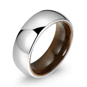 Rounded Glossy Silver Tungsten Walnut Wood Men's Wedding Band 8MM