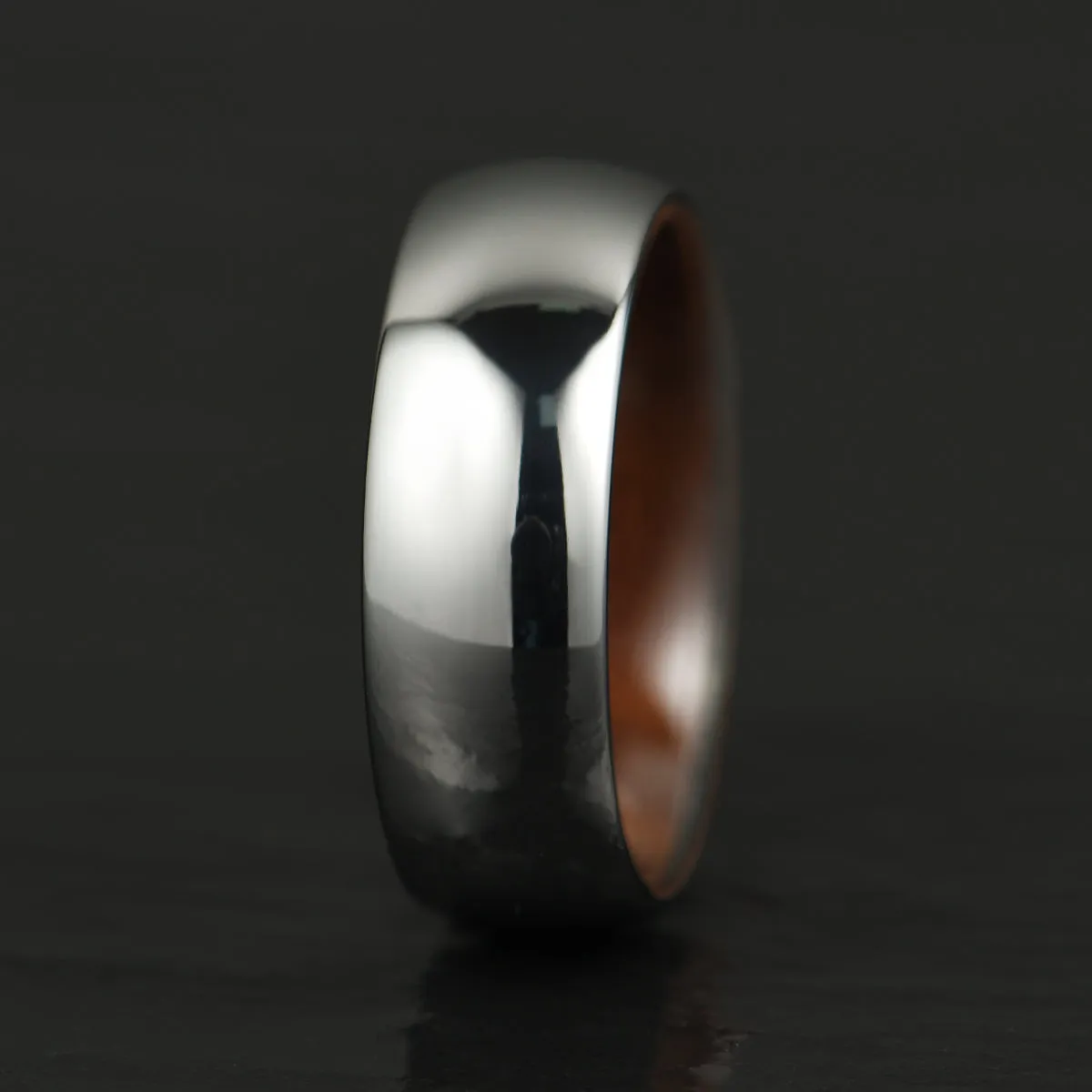 Rounded Glossy Silver Tungsten Walnut Wood Men's Wedding Band 8MM