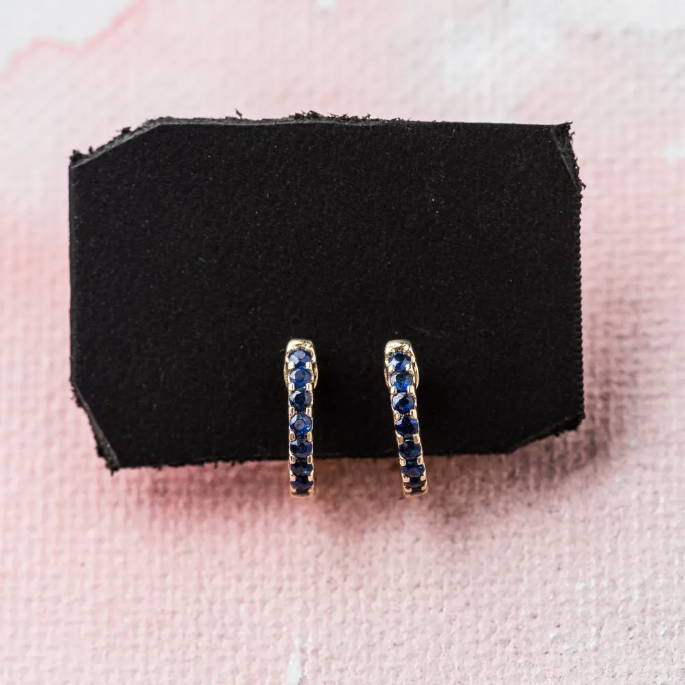 Sapphire Huggie Earrings in 14k Gold