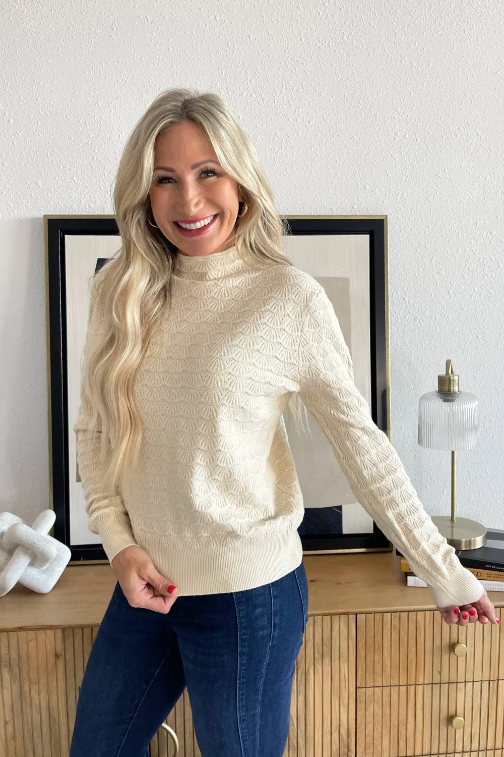 Scallop Mock Neck Sweater