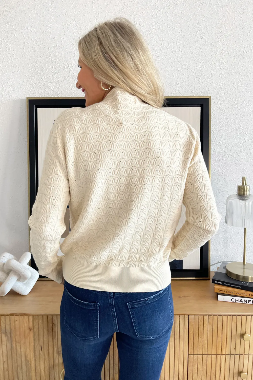 Scallop Mock Neck Sweater