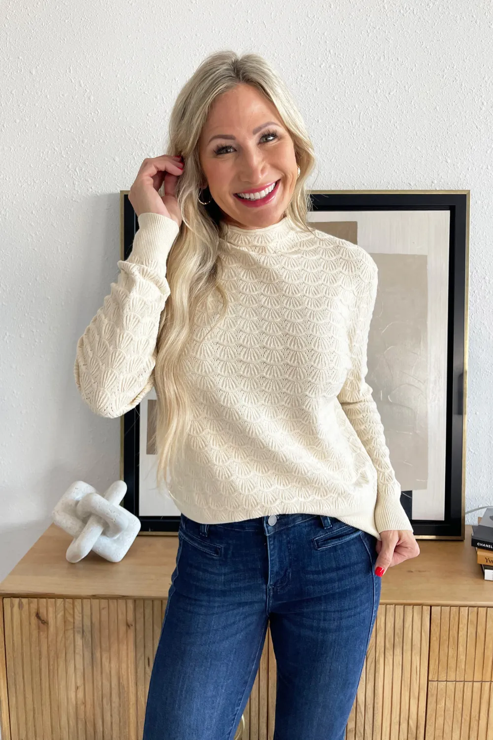 Scallop Mock Neck Sweater