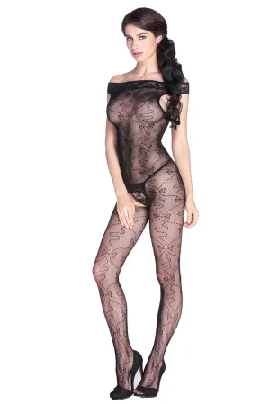 Seductive Ruffled Neck Crotchless Bodystocking