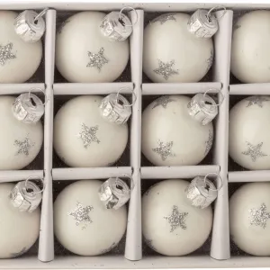 Set of 12 Mini Glass Ball with Silver Glitter