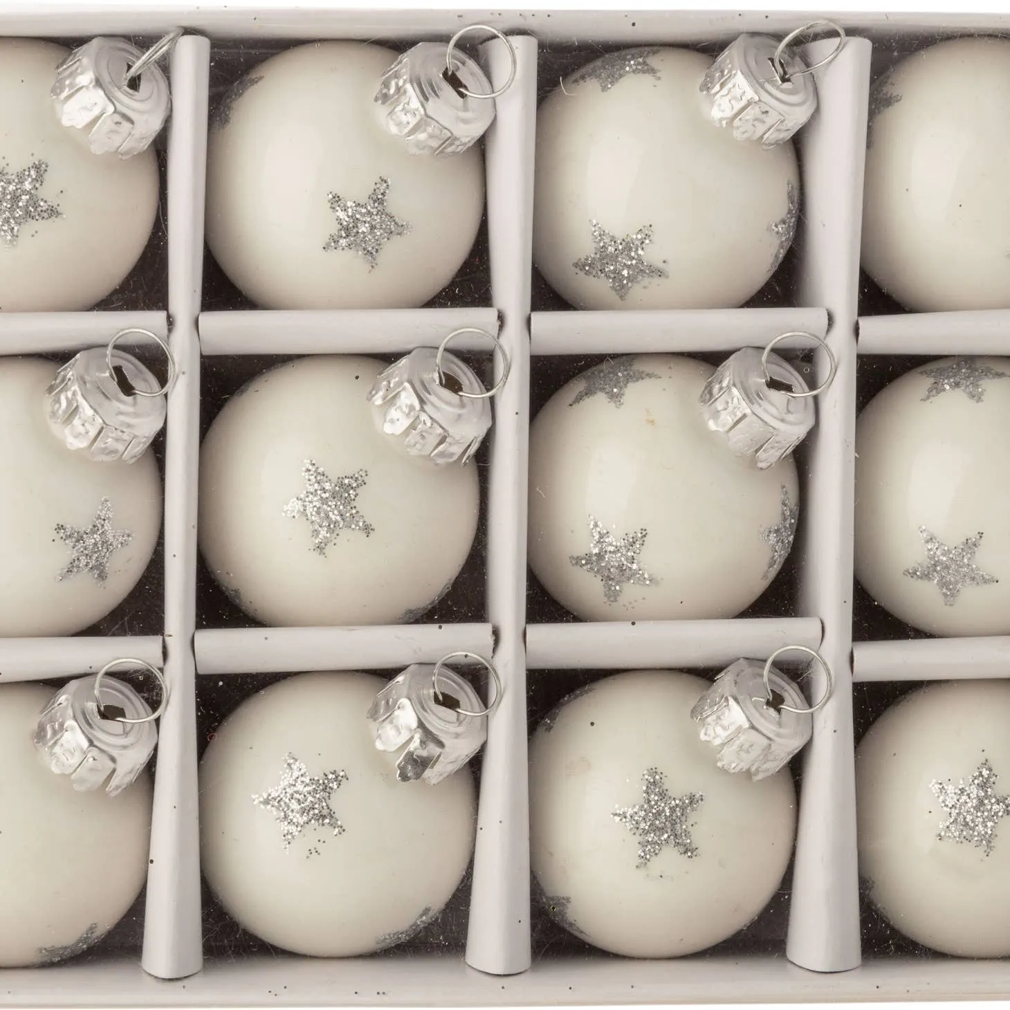 Set of 12 Mini Glass Ball with Silver Glitter