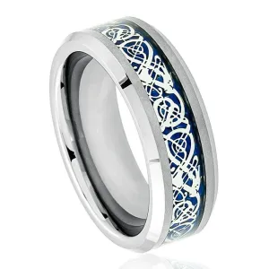 Shiny Beveled Edge with Blue Celtic Dragon Cut-out Inlay - 8mm